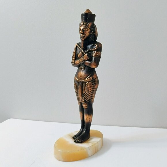 Egyptian Pharaoh Sculpture, Bronze Vintage Figurine, Art Statue on Marble Base - Picture 1 of 8
